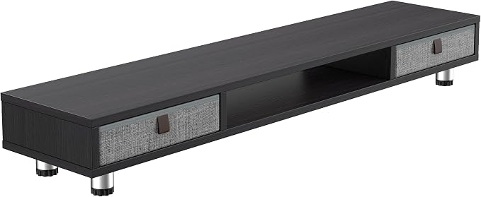 Fenge Dual Monitor Stand, 2-Tier Desk Organizer with Drawers, 42.5in, Black | Storage Fabric Drawer, Ergonomic Height Adjustable, Desk Shelf for Top of Desk, Laptop, PC, TV, Home Office Organization