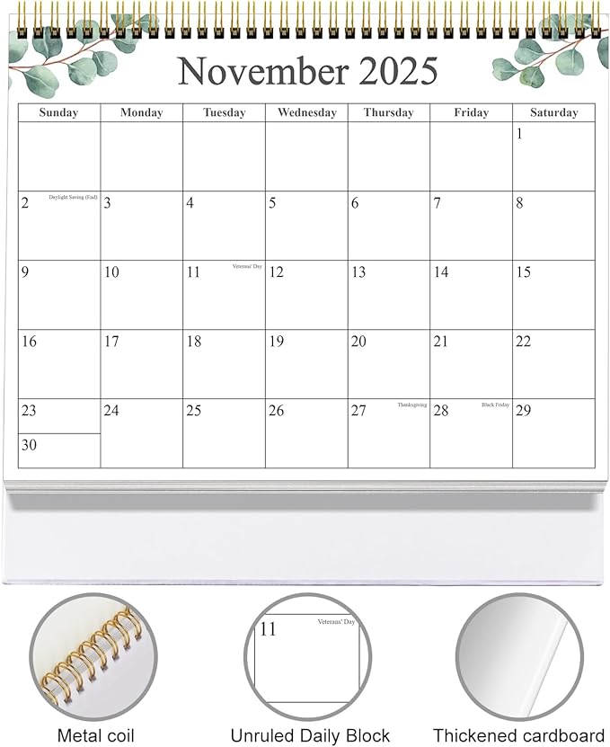 Desk Calendar 2026 - Runs January 2026 until June 2027 - Beautiful Small Flip Desktop Calendar for Easy Organizing, 6" x 8", Leaf