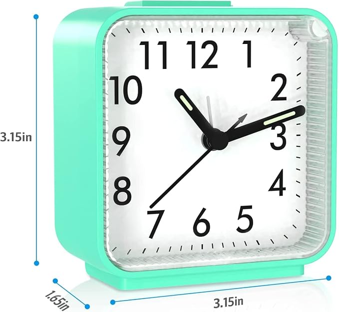 AMIR Small Analog Travel Alarm Clock, Silent Non Ticking Clock | Battery Powered Loud Alarm Clock with Snooze & Night Light for Bedroom Students & Heavy Sleepers