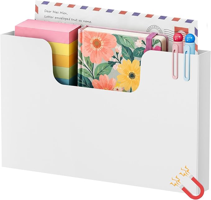 Marbrasse Magnetic File Holder, Magnetic Hanging Wall File Organizer, Pocket Paper Magazine Mail Organizer for Refrigerator,Notebooks,Planners,Letter