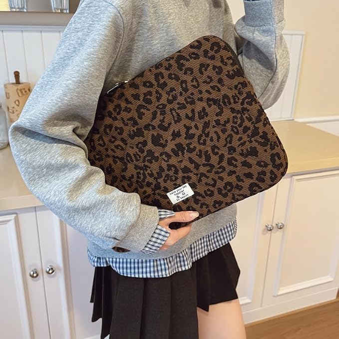 Leopard Puffy Laptop Sleeve 11,13,15 Inch Cheetah Print Quilted Laptop Case Protective Padded Computer Sleeve for MacBook