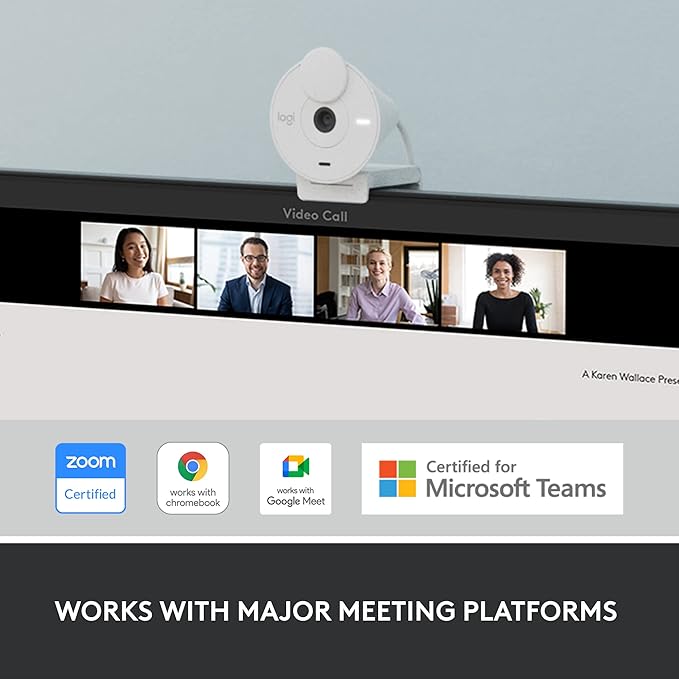 Logitech Brio 300 Full HD Webcam, auto Light Correction, Noise reducing mic, Privacy Shutter, USB-C, Works with Microsoft Teams, Google Meet, Zoom, for Streaming and Video Calling - White