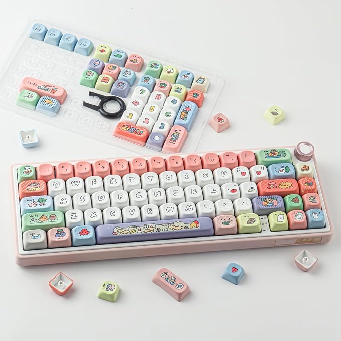 Tsungup MOA Profile Keycaps,126 Keys PBT Cute Funny Smiley Keycaps | Dye-Sublimation Custom Keycap Set with Keycap Puller for Cherry Gateron MX Swithes Mechanical Keyboards