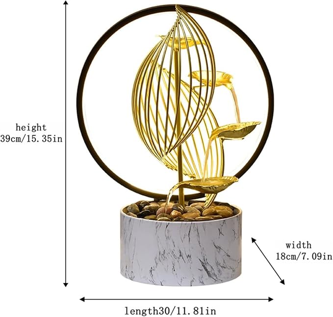 15'' H Large Golden Tabletop Water Fountain with Led Light for Indoor Meditation Yoga Spa Room Decor