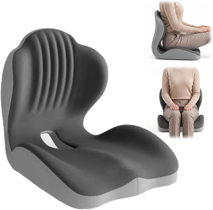 RAINPOT Ergonomic Memory Foam Seat Cushion with Lumbar Support (Grey) | Seat & Back Cushion, 5-Zone Contour Design, Relieve Pressure, Hold 220 lbs, Thick Padding for Office Chair Car Seat Driving