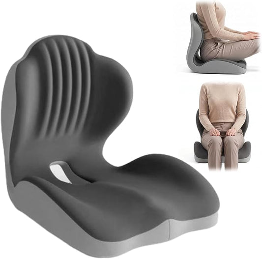 RAINPOT Ergonomic Memory Foam Seat Cushion with Lumbar Support (Grey) | Seat & Back Cushion, 5-Zone Contour Design, Relieve Pressure, Hold 220 lbs, Thick Padding for Office Chair Car Seat Driving