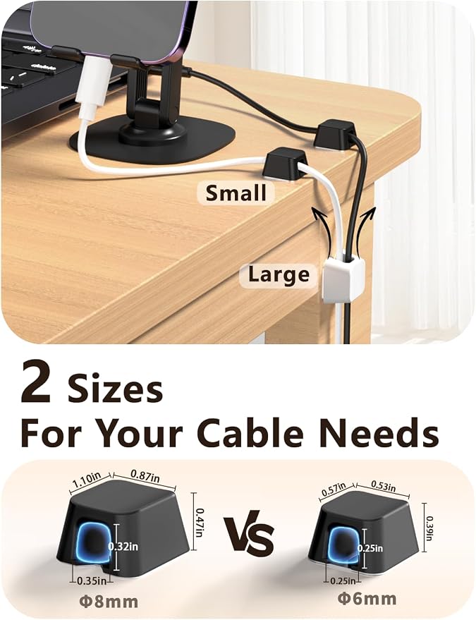 Viaky 8 PCS Magnetic Cord Holder,Magnetic Cable Clips, Charger Cord Holders for USB Type-C Earphone Wires, Multipurpose Cable Management Cord Organizer for Desk Nightstand Car Office(Black)