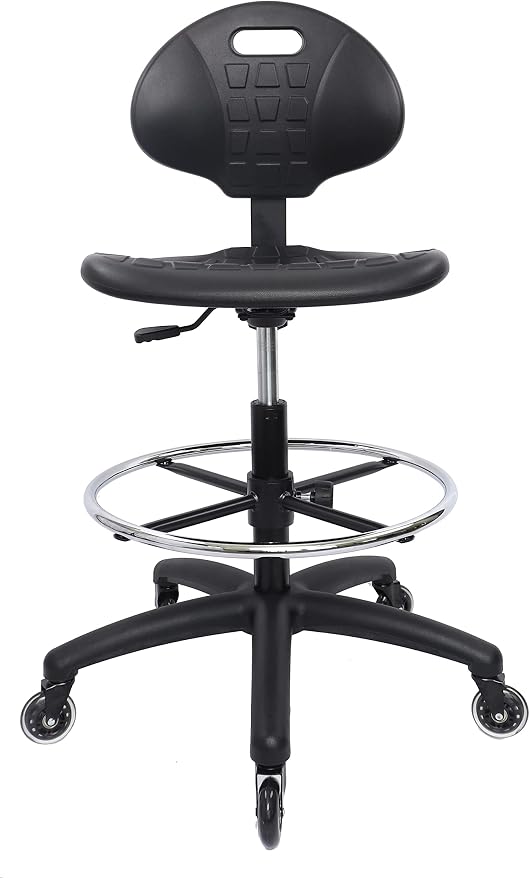 ESD Anti Static Ergonomic Polyurethane Chair Adjustable Height Heavy Duty Easy to Clean for Research, Laboratory and Cleanroom (Rollerblade Style Rubber Casters, Tall Stool)