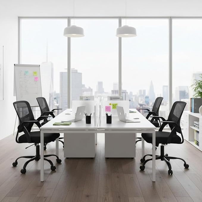 Sweetcrispy Home Office Managerial Executive Chair, Flip Up Armrest Ergonomic Mesh Adjustable Swivel Mid-Back Computer Desk Chair with Comfortable Lumbar Support, Comfy Arms for Bedroom,Study