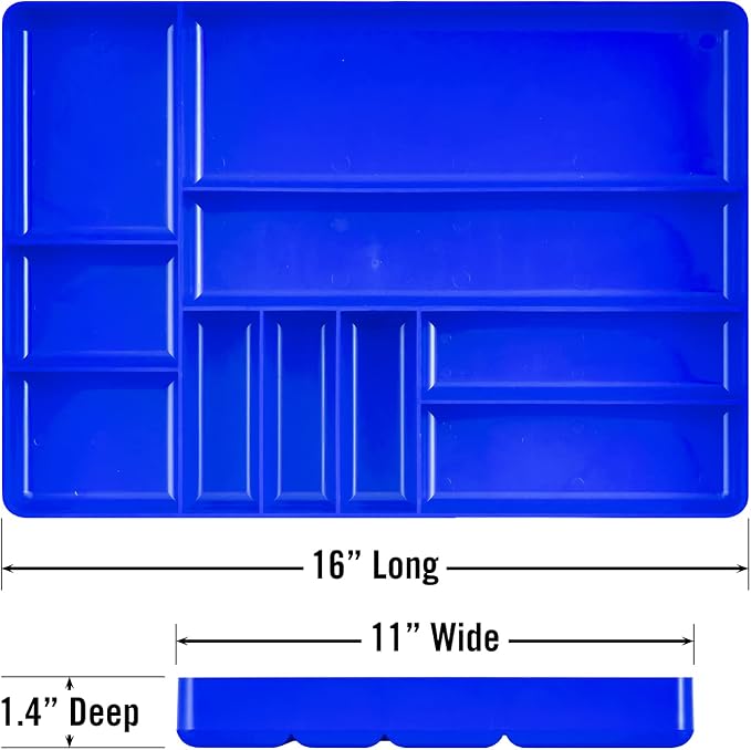 Ernst MFG 10 Compartment Drawer Organizer: Heavy Duty Stackable Tray for Automotive Garage Tool Organization - Low-Profile Toolbox Storage - Nuts and Bolts, Tools, Parts, Easy to Clean - Blue