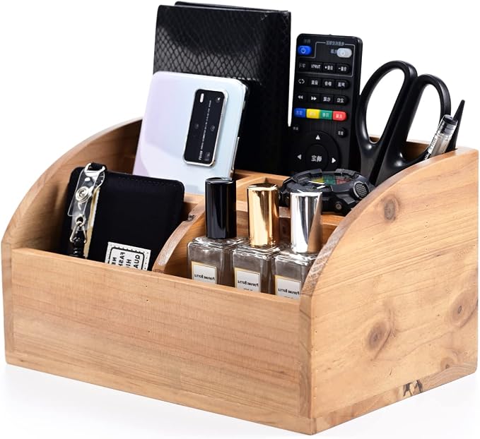 Farmhouse Solid Wooden Mail Sorter Wood Desk Organizer TV Remote Holder Rustic Vintage Caddy Mail Basket Storage Caddy for Bills, Kitchen, Desktop, Workspace Counter Top Home Decor Office Supplies……