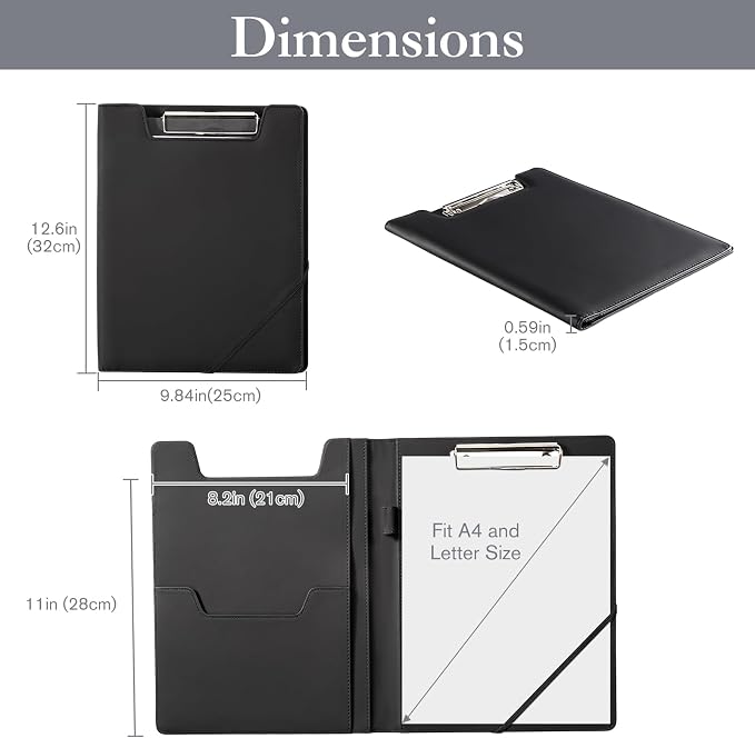 ProCase Clipboard Folder Portfolio, Leather Business Padfolio Organizer Letter Size Professional Folder Binder for Interview Meeting Resume Office Conference School -Black