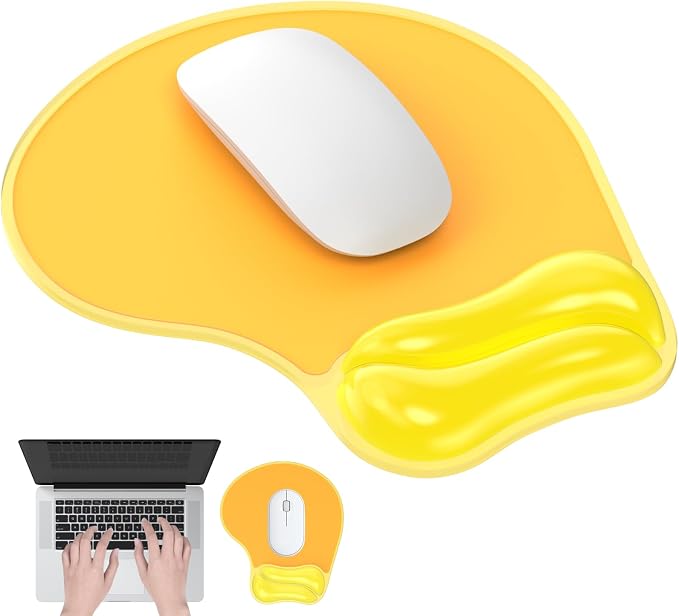 Mouse Pad with Gel Wrist Rest, Ergonomic Comfortable Computer Wrist Support for Laptop, Pain Relief Mousepad with Non-Slip PU Base for Office & HomeYellow
