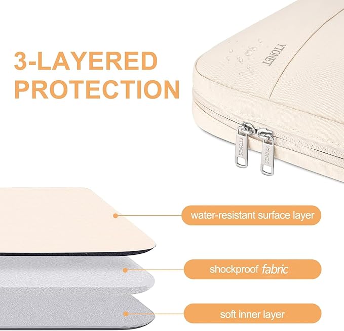 Ytonet Laptop Case 15.6 inch, TSA Laptop Sleeve Water Resistant Slim Carry Travel Computer Bag Compatible for MacBook, HP, Dell, Lenovo, Asus Notebook, Gifts for Men Women, Beige | TSA