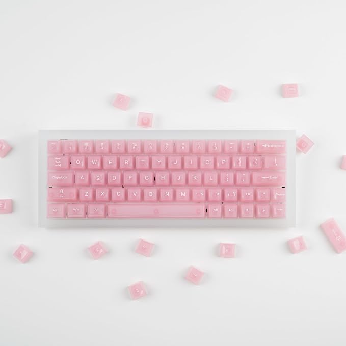 Crystal Transparent Clear Keycaps Jelly, Pink MDA Profile, 115 Keys Cute Custom Set for Cherry MX, Mechanical Gaming Keyboards, RGB Compatible (Pink)