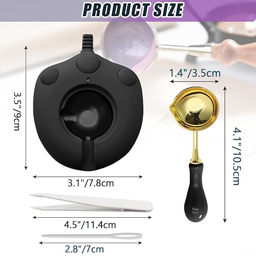 Electric Wax Warmer, Seal Melter Black Electric Wax Seal Kit with Spoon, Tweezer and Stir Stick for Melting Beads and DIY