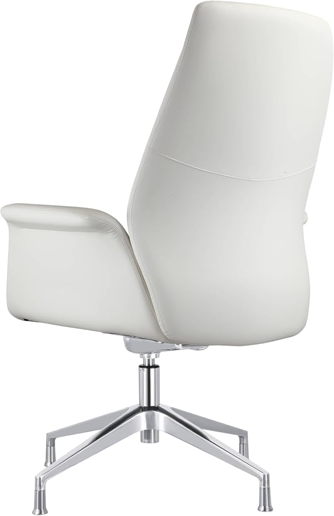 LeisureMod Mid-Century Modern Swivel Office Chair, Adjustable Height with Faux Leather Seat and Aluminum Frame, White