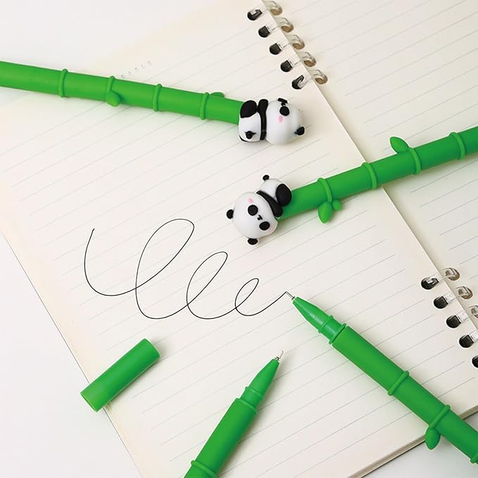 6 Pcs Cute Panda Pens Black Ink Gel Pens 0.5mm Smooth Writing Pen Green Bamboo Shaped Pen for Women Men Office School Supplies (6Pcs Panda)