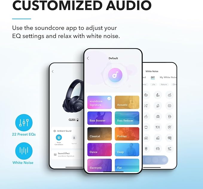 soundcore by Anker Q20i Hybrid Active Noise Cancelling Headphones, Wireless Over-Ear Bluetooth, 40H Long ANC Playtime, Hi-Res Audio, Big Bass, Customize via an App, Transparency Mode (Renewed)