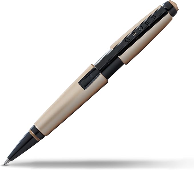 Cross Edge Matte Hazelnut Lacquer Gel Rollerball Pen, Black Ink - Elegant Accessory for Smooth Writing - Capless Slide-Open & Snap-Shut Design - Ergonomic Shape - Comfortable Grip - Ideal Gift