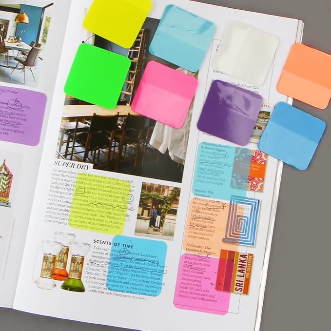 160 Sheets Transparent Sticky Notes - Colored, Clear, Waterproof Notepad - Adhesive Memo Pads for Annotating Books & School Supplies