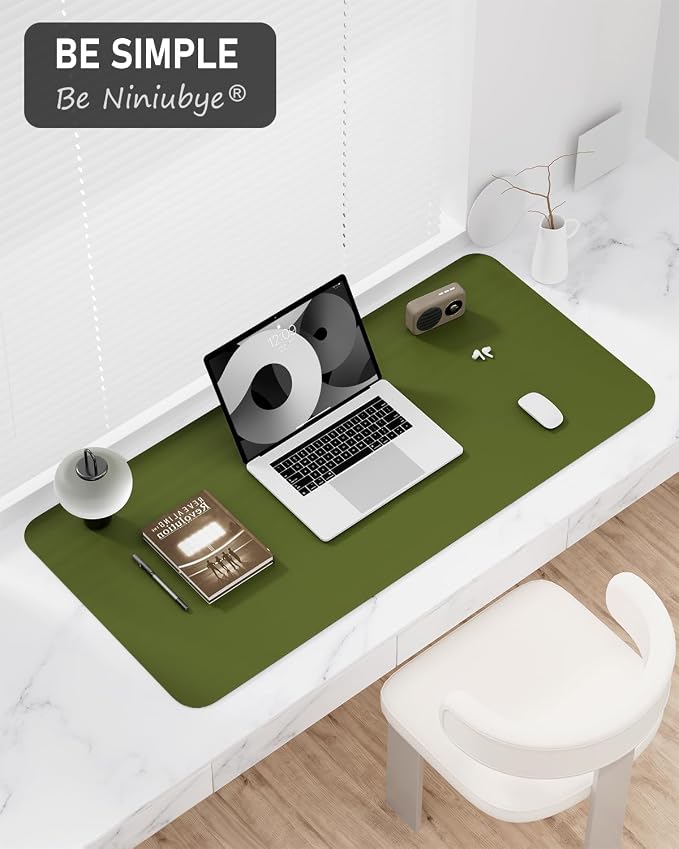 Desk Pad, 30" x 14" PU Leather Non-Slip Desk Mat Large Mouse Pad for Desktop, Waterproof Laptop Computer Writing Mat for Office, Home, Work, Gaming, Grass Green