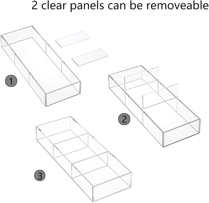 3 Section Clear Acrylic Drawer Organizer Tray, Office & Makeup Drawer Organizer (11.8x4.3 inch)