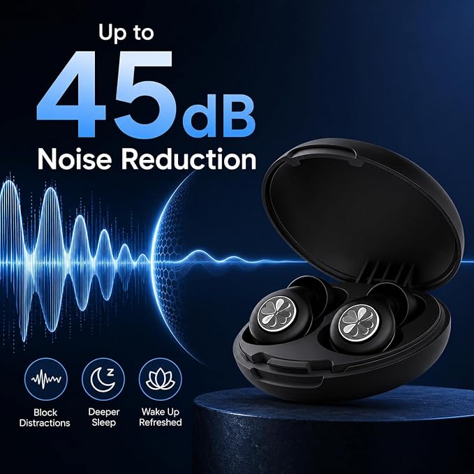 45dB Ear Plugs for Sleeping, Soft Silicone for Side Sleepers, 4 Sizes | Reusable soft silicone with XS/S/M/L sizes for side sleepers, concerts, flights and hotels; carrying case included.