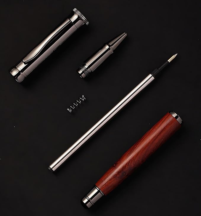 Luxury Rose Wood Rollerball Pen Set, 0.5mm Black Ink Handcrafted Rose Wood Signature Pen, Professional Executive Pens with Metal Box for Men Women