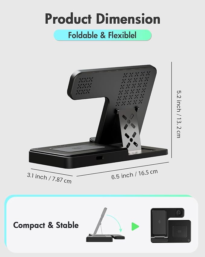 Wireless Charger iPhone Charging Station: 3 in 1 Charger Stand Multiple Devices for Apple - iPhone 17 16e 16 15 14 Pro Max 13 12 11 - Watch 11 10 9 8 7 6 5 4 3 2 SE and Ultra Series - Airpods 4 3 Pro