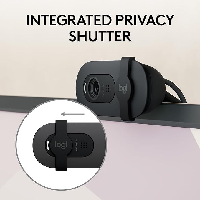 Logitech Brio 105 Full HD 1080p Business Webcam with Auto-Light Balance, USB-A, Privacy Shutter, Easy Set-Up, Compatible with Windows, macOS, ChromeOS (Renewed)