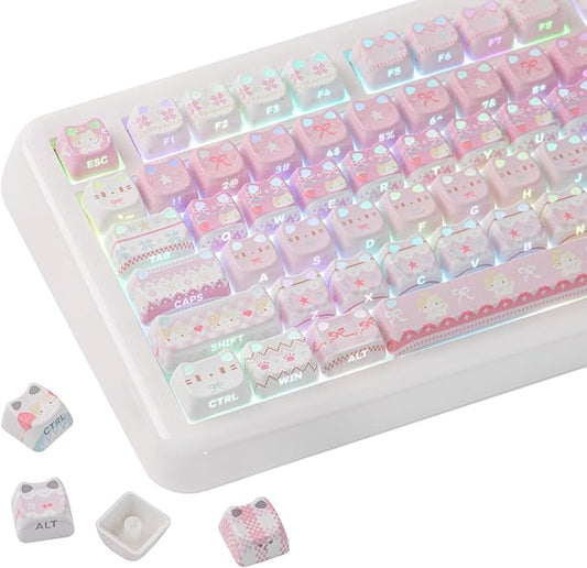 KiiBOOM Cute Cat Keycaps Set, Mao Profile, PC+ABS Keycap for MX Switches Mechanical Keyboard, Compatible with 60%, 65%, 75%, TKL, 96%, Full-Sized Layout (Pink Meow)
