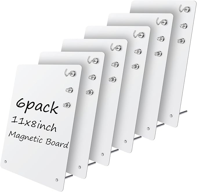 Magnetic Metal Display Bulletin Board, White, 6 Pack, 11x8 Inch | Includes 18 Magnets, For Memos Messages Photos, Vertical Orientation, For Home School Kitchen Office