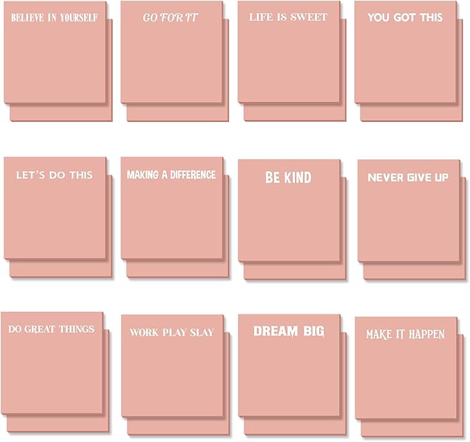 Yinder 24 Pcs Inspirational Sticky Notes Thank You Gift Motivational Sticky Note Pad Employee Appreciation Gift Bulk for Staff Coworker Teacher Nurse Office Groups 3 x 3'' (Inspire,Pink)