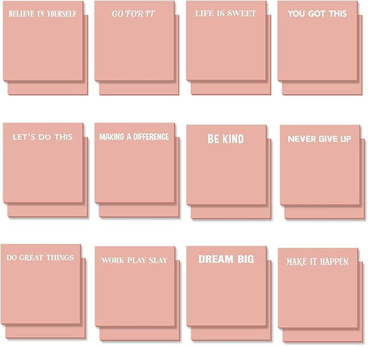 Yinder 24 Pcs Inspirational Sticky Notes Thank You Gift Motivational Sticky Note Pad Employee Appreciation Gift Bulk for Staff Coworker Teacher Nurse Office Groups 3 x 3'' (Inspire,Pink)
