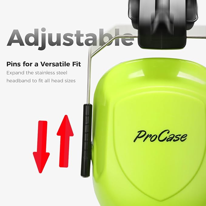 ProCase NRR 28dB Noise Reduction Ear Muffs, Foldable Adjustable Passive Noise Cancelling Headphones for Adults Kids Autism, Hearing Protection for Shooting, Construction, Mowing, Studying -Neonyellow