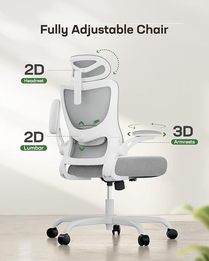 Marsail Ergonomic Office Chair with 3D Armrests, Pack of 2 | Office Desk Chair with High Back Mesh, Adjustable Lumbar Support, Rolling Work Swivel Task Chairs with Wheel, Headrest, home