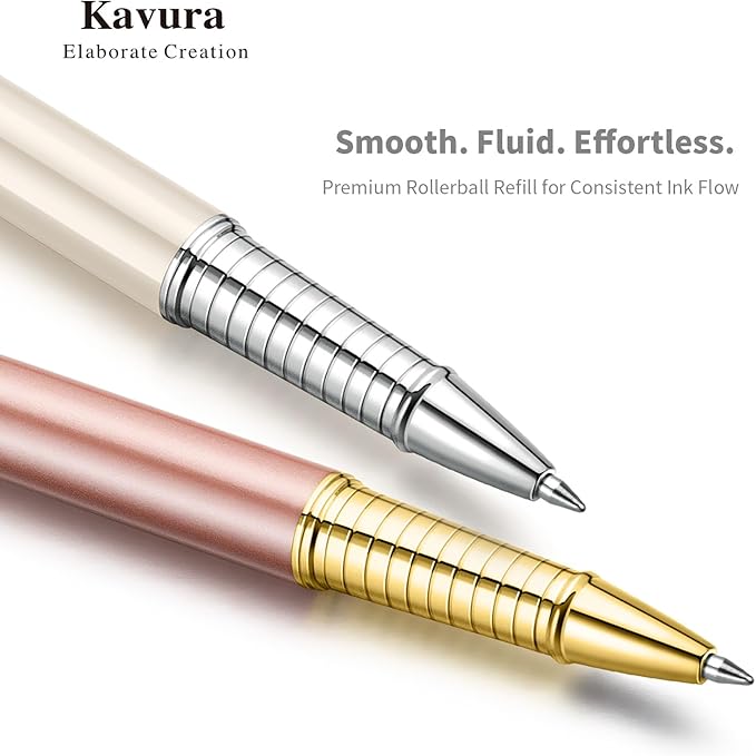 Rose & Pearl Rollerball Pen – Luxury Brass Pen Gift Set for Women, Jewelry-Inspired Design, Glossy Finish, with German Refill, Romantic Gift for Her, Anniversary & Valentine’s Day (Rose Gold)