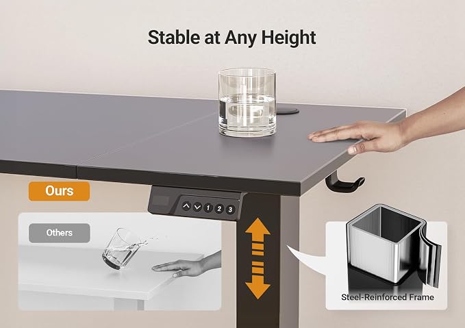 Seang Electric Standing Desk Adjustable Height, 40 x 24 Inch Sit Stand Desk with T-Shaped Frame, 3 Memory Presets & Cable Management for Home Office Computer Workstation, Black Frame/Black Top