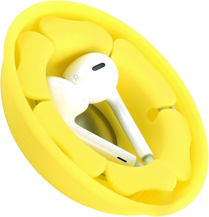 MAIRUI Wired Earbud Case Earphone Headphone Cord Organizer Earbuds Wrap Soft Silicone Magnetic Holder Storage Tangle Free Cable Winder(Lemon Yellow)