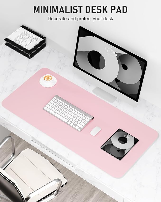 Desk Pad, 30" x 14" PU Leather Non-Slip Desk Mat Large Mouse Pad for Desktop, Waterproof Laptop Computer Writing Mat for Office, Home, Work, Gaming, Light Pink