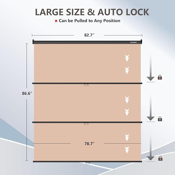 RAUBAY Retractable Pull Down Beige Screen Backdrop - 78.7" x 86.6" Collapsible Wall-Mount Nude Background for Professional Video Production, Photography, TikTok and Video Conferencing