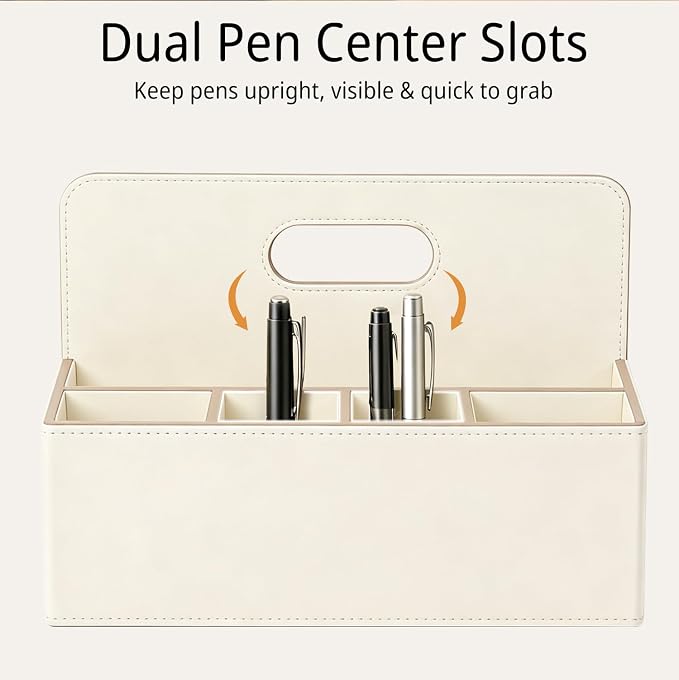 Mail Organizer Countertop, Pencil Holder, Office Supplies File Bill Sorter | PU Leather Aesthetic 5-Slot Desktop Storage box,Remote Caddy for Stationery,Glasses,Letter,Pen,Desk Accessories, Home Decor