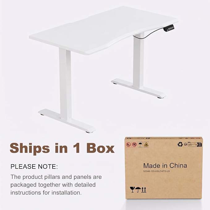 Solid Wood Electric Standing Desk 47.2"x23.6"Home Office Desk,Adjustable Workbench with 3 Stages Single Motor, Computer Workstation with T-Shaped Metal Bracket,Walnut Standing Desk for Gaming(1 Box)