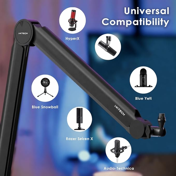 IXTECH Premium Microphone Boom Arm with Desk Mount, 360° Rotatable, Fully Adjustable, for Podcast, Video, Gaming, Radio, Studio, Recording, Sturdy and Universal VALIANT Model