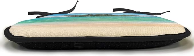 Lunarable Island Chair Cushion Pads Set of 4, Tropical Island Sandy Seaside Clear Water Honeymoon Destination Waterscape, Anti-Slip Seat Padding for Kitchen & Patio, 16"x16", Cream Blue Green