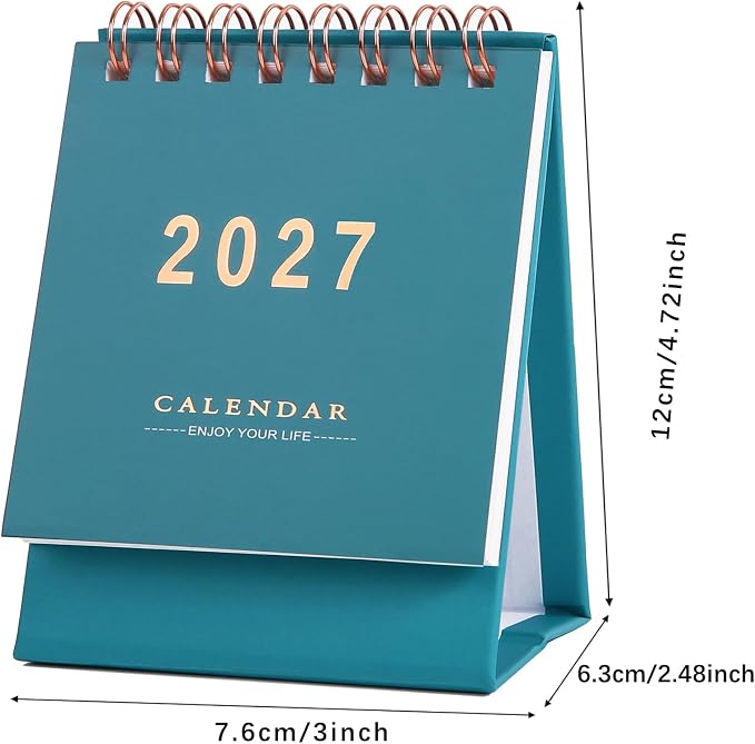 Mini Desk Calendar 2026-2027 - Runs From January July 2026 until Dec 2027, 18-Month Small Desktop Calendar 250gsm Thick Paper Twin-Wire Binding for Home or Office (Blue)