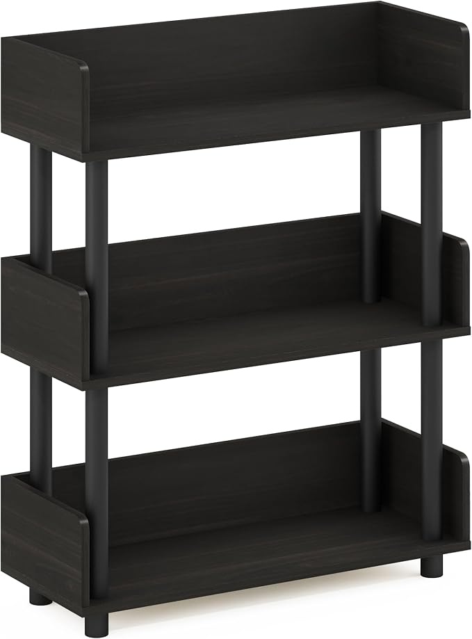 Furinno TURN-N-TUBE Display Shelf, 3-Tier Storage Shelves with Side Panels, Open Shelves Book Shelf with Rounded Corner Top Edges, for Organization and Storage, Living Room, Home Office, Espresso