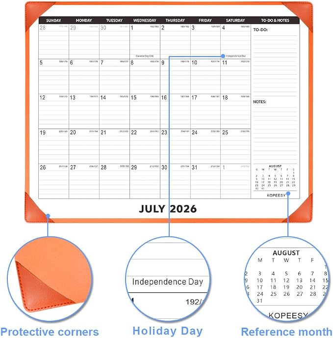 Large Desk Calendar 2026-2027 with Desktop Mat, KOPEESY 22" x 17" Desktop Calendar, 18 Mouths From July 2026 to December 2027, Office Supplies Desk Blotter Calendar for Home School and Office