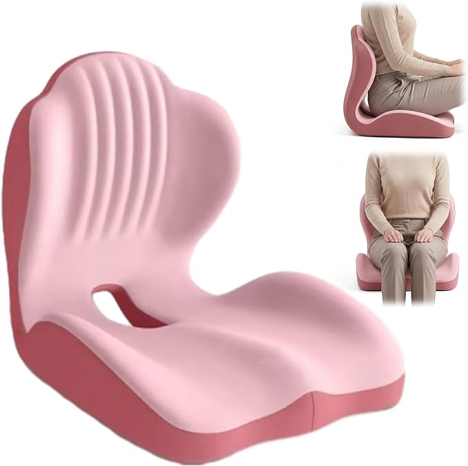 RAINPOT Ergonomic Memory Foam Seat Cushion with Lumbar Support (Pink) | Seat & Back Cushion, 5-Zone Contour Design, Relieve Pressure, Hold 220 lbs, Thick Padding for Office Chair Car Seat Driving